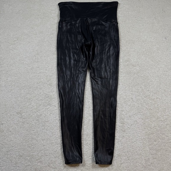Spanx Women's Black Faux Leather Shimmer Pull On Leggings Size XL XLarge - Picture 3 of 7